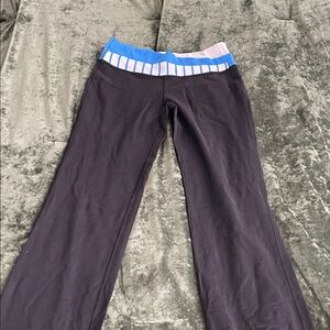 lululemon athletica Black Leggings with Blue and White Fold-Over Waistband